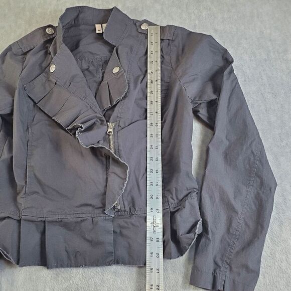 Stella Star Jacket Womens Large Gray Ruffled Cropped Full Zip - Picture 5 of 10